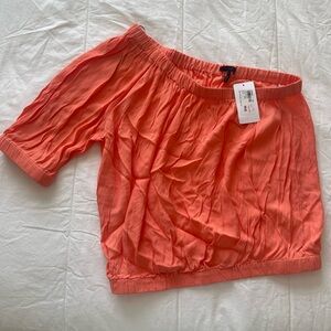 Evereve Bobi Black Womens Large Vibrant Coral Top One Shoulder Crepe Top NWT